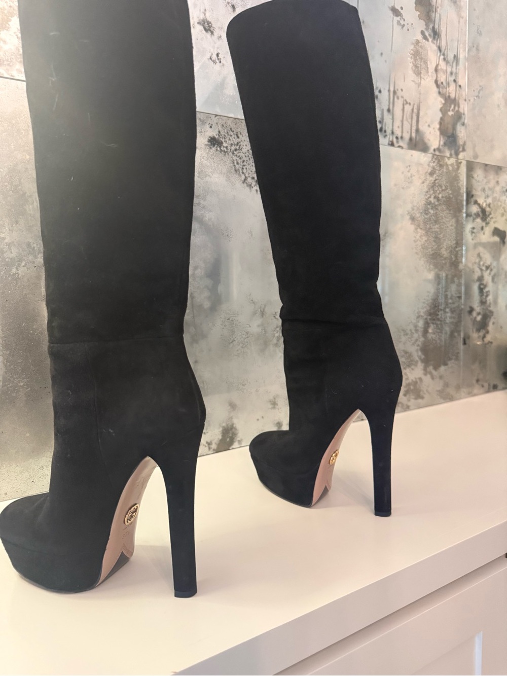 Gucci Black Suede Platform Stiletto Boots - Picture 6 of 7